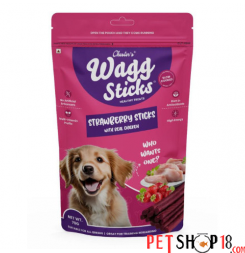 Chesters Wagg Sticks Dog Treats Strawberry Sticks 70 Gm